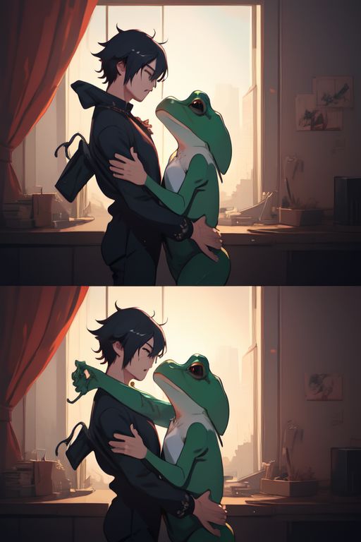 A man with a beard wearing a dress, representing Stewy and the Gay Frog